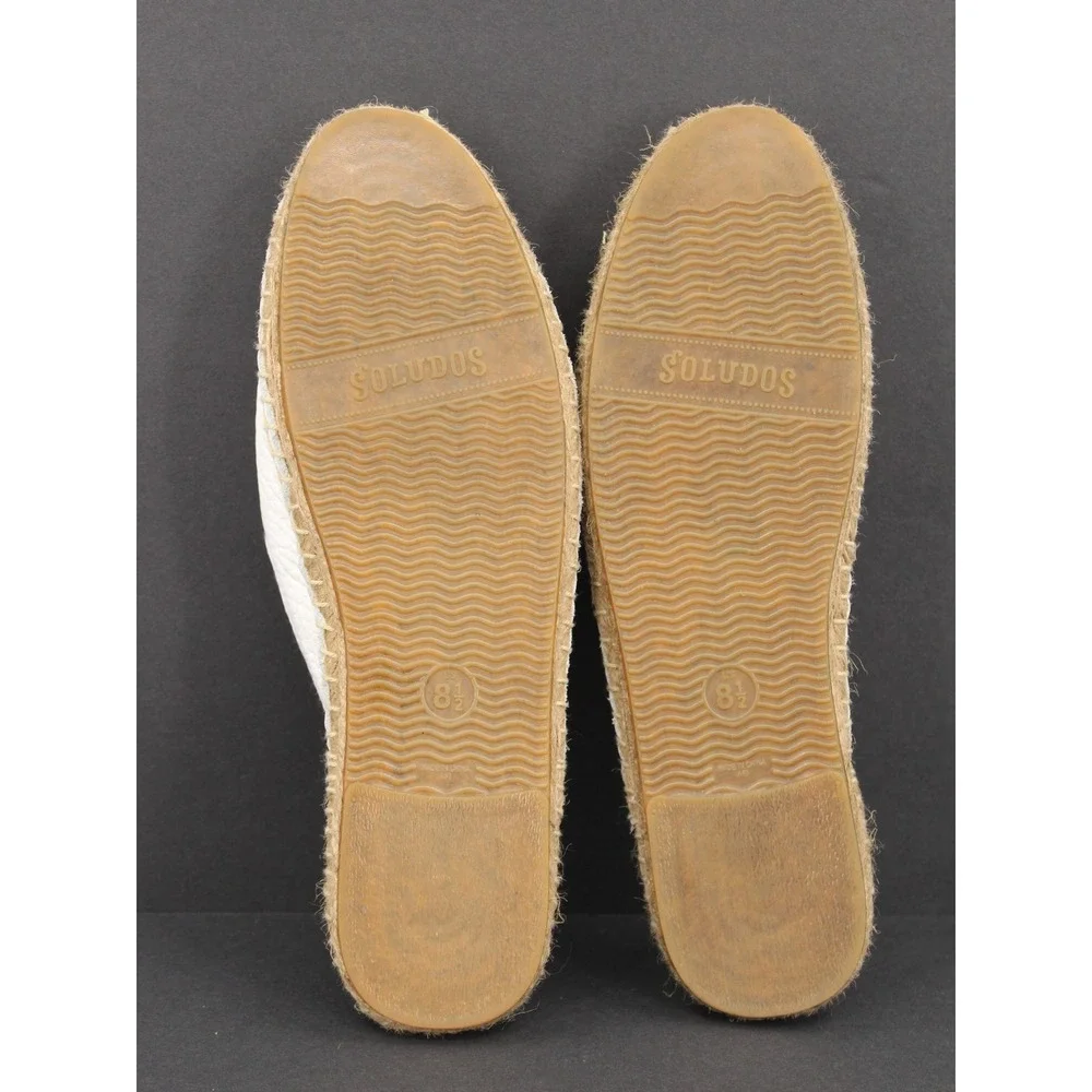 Soludos Pebbled Leather Espadrille Mules Size 8.5 White